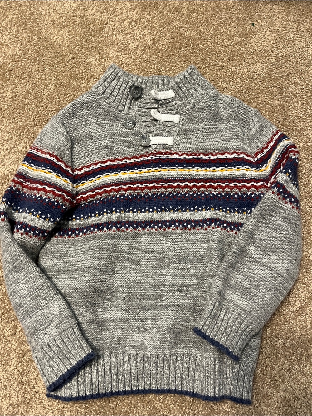 Cat & Jack Gray Sweater with Red, Navy, Yellow, and Cream Stripes